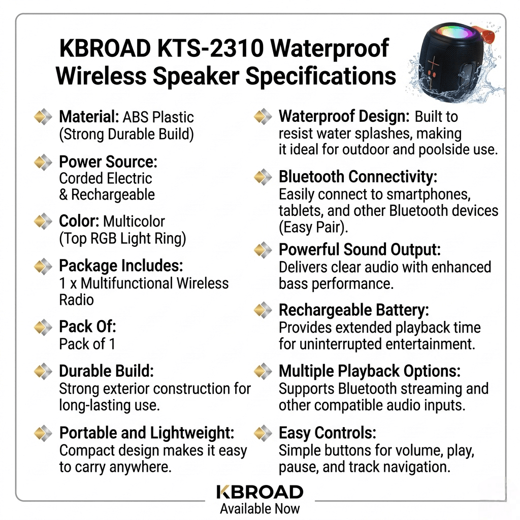 Waterproof Wireless Radio - Multifunctional Portable Speaker with RGB Light - Image 3