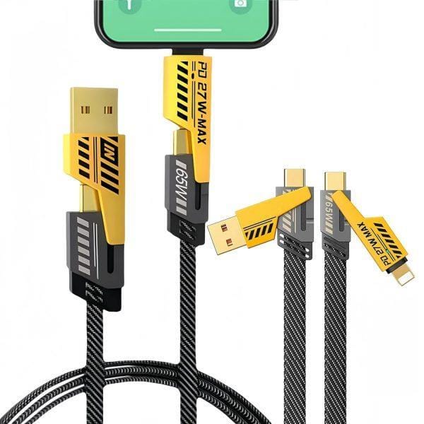 ​Ultimate 4-in-1 Charging Cable: 65W PD Fast Charging Multi Connector Data Cable (Golden)