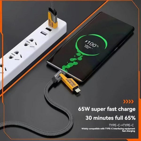 ​Ultimate 4-in-1 Charging Cable: 65W PD Fast Charging Multi Connector Data Cable (Golden) - Image 3