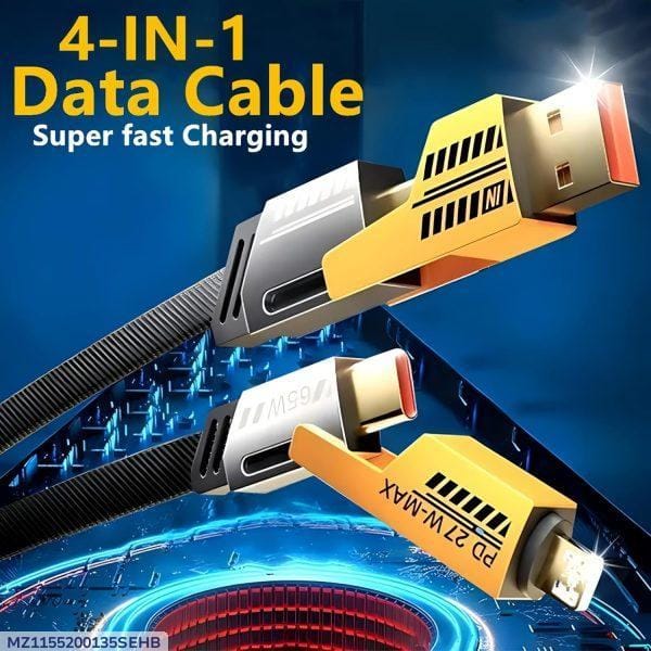 ​Ultimate 4-in-1 Charging Cable: 65W PD Fast Charging Multi Connector Data Cable (Golden) - Image 2