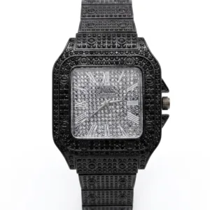Exclusive Black Diamond Luxury Men's Watch: Stainless Steel Chain Strap Watch
