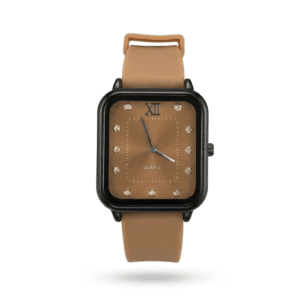 Square Quartz Analogue Watch for Men – Brown Dial & Soft Silicone Strap ⌚