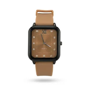 Square Quartz Analogue Watch for Men – Brown Dial & Soft Silicone Strap ⌚