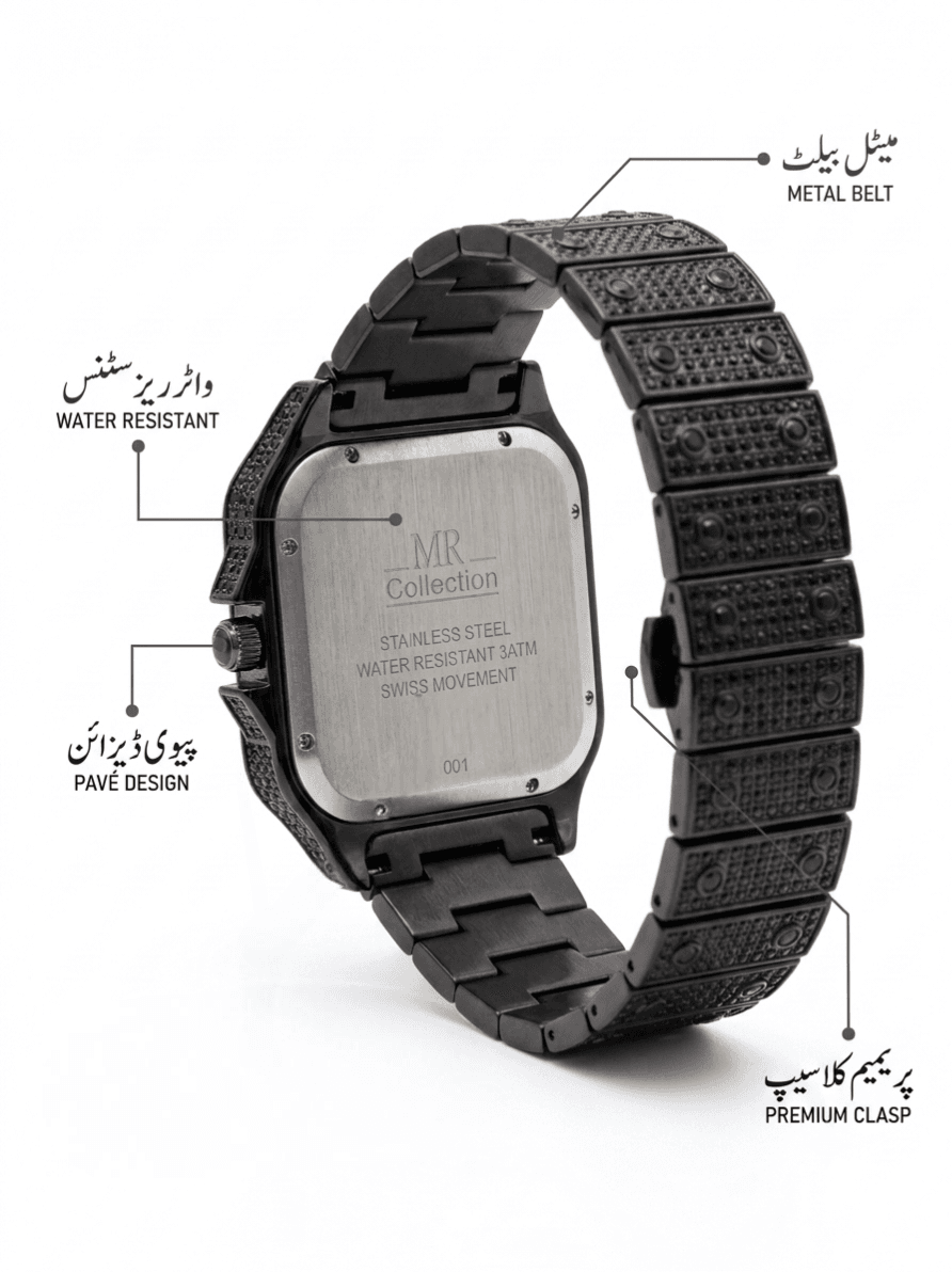 Exclusive Black Diamond Luxury Men's Watch: Stainless Steel Chain Strap Watch - Image 3