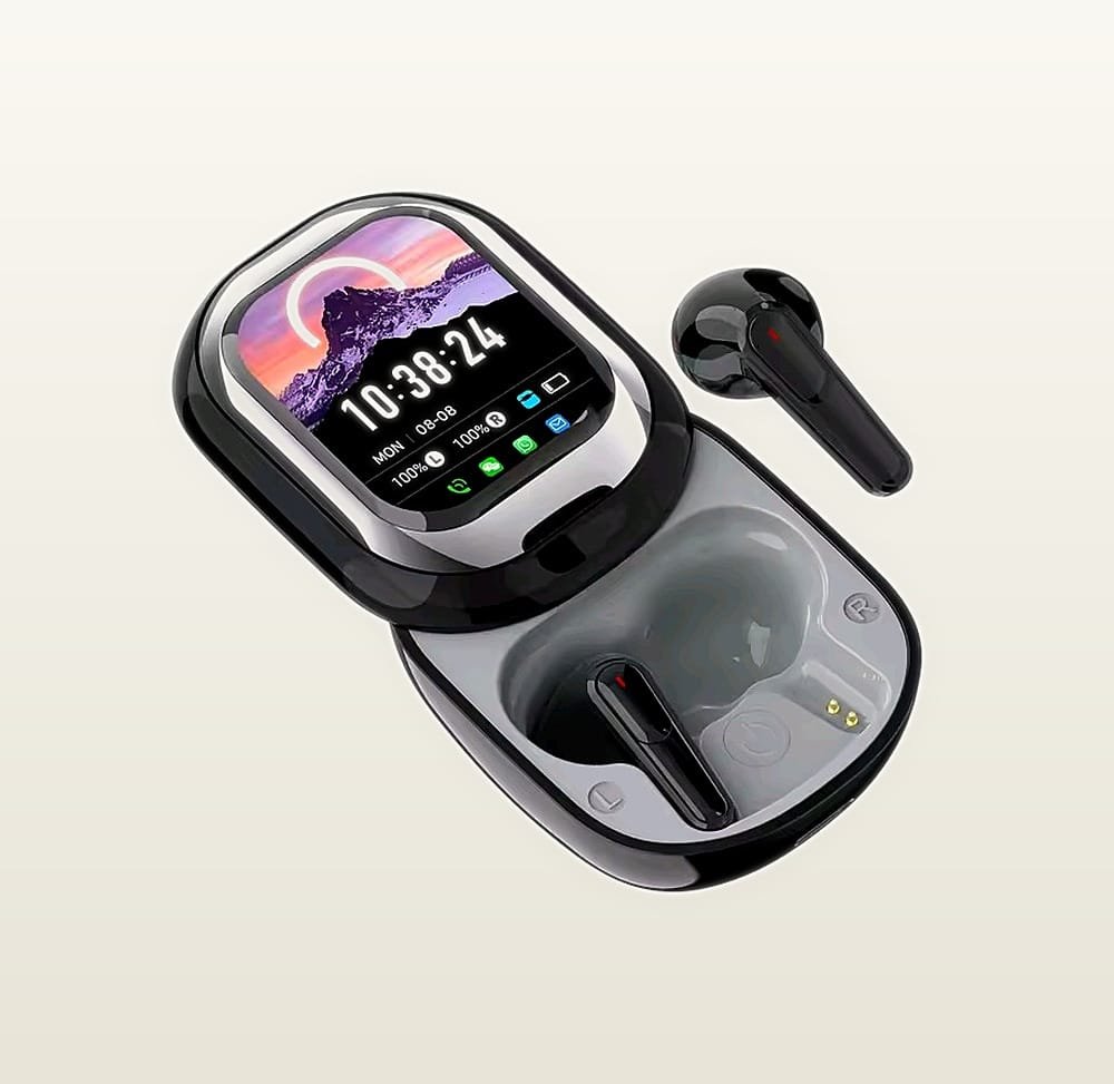SE-ONE smart touchscreen earbuds with open case