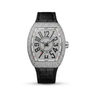 Diamond Stone Men's Luxury Watch - Working Date & Textured Strap