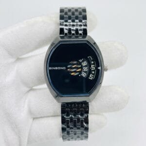 BINBOND Creative Turn Window Quartz Watch - Luxury Stainless Steel Mesh