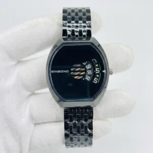 BINBOND Creative Turn Window Quartz Watch - Luxury Stainless Steel Mesh