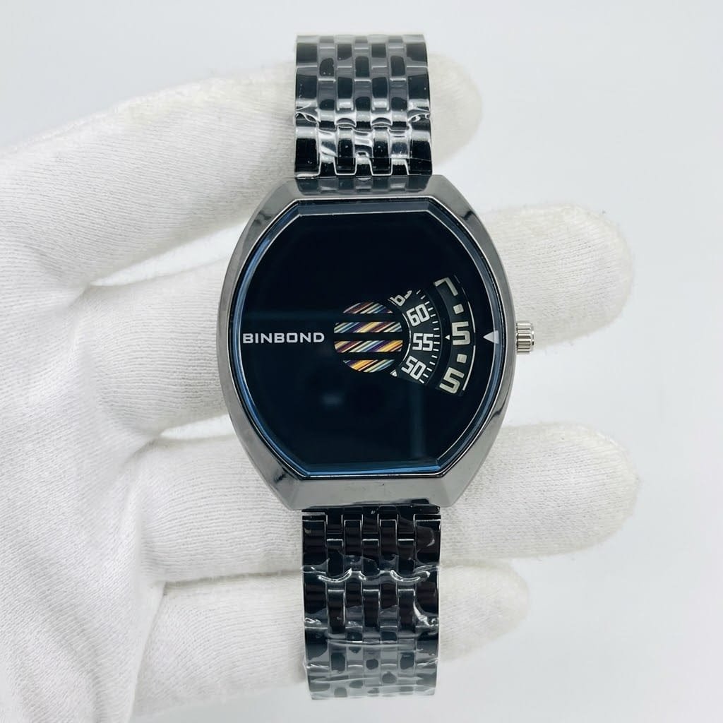 BINBOND Creative Turn Window Quartz Watch - Luxury Stainless Steel Mesh