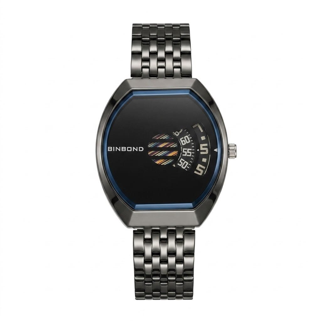 BINBOND Creative Turn Window Quartz Watch - Luxury Stainless Steel Mesh - Image 2