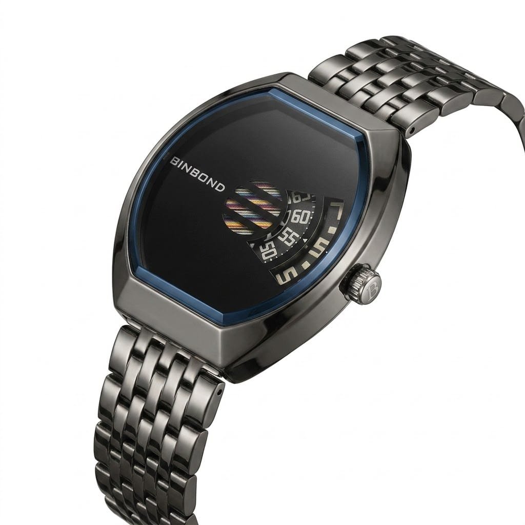 BINBOND Creative Turn Window Quartz Watch - Luxury Stainless Steel Mesh - Image 3