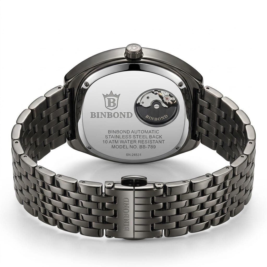 BINBOND Creative Turn Window Quartz Watch - Luxury Stainless Steel Mesh - Image 4
